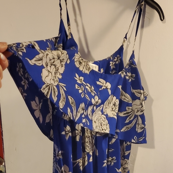 Blue with White Flower print Dress - Picture 2 of 6